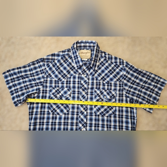 Wrangler Large Pearl Snap Plaid Shirt Blue Western - Picture 7 of 9